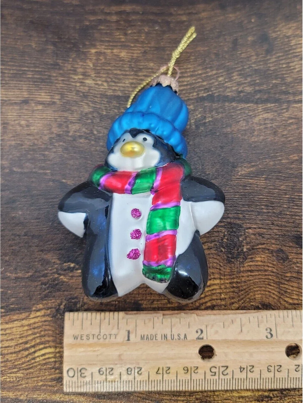 Thomas Pacconi  Blown Glass PENGUIN Christmas Tree Ornament Blue Hat Scarf Star